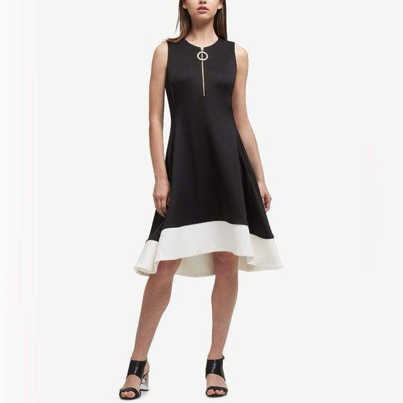 DKNY Black and White Mini Dress with Zipper Detail​ - Picture 1 of 3